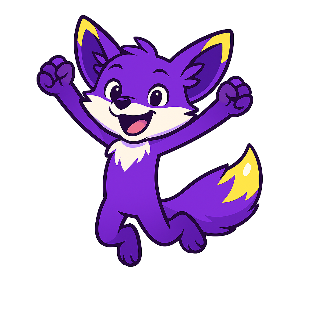 Bolt the Quzzo fox, excited and jumping