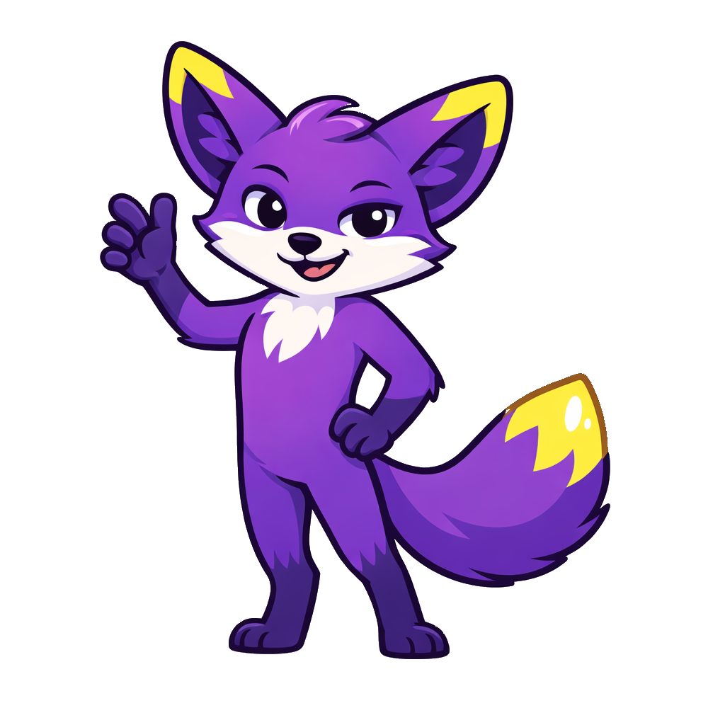 Bolt the Quzzo fox, happy and waving